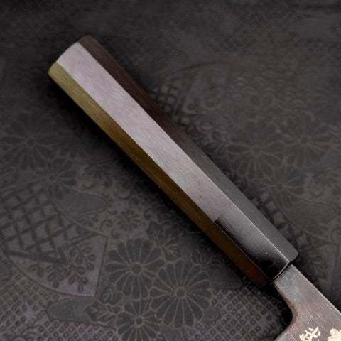 Nakiri White Steel #2 Kurouchi Chokin Phoenix Buffalo Ebony Handle 165mm (6.5”)-[Musashi]-[Couteaux de cuisine japonais]