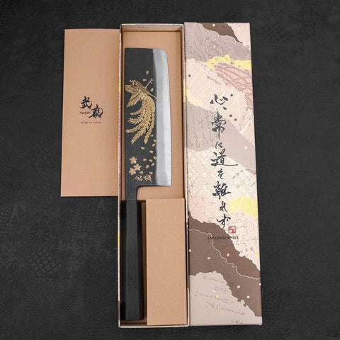 Nakiri White Steel #2 Kurouchi Chokin Phoenix Manche en Buffle et Ébène 165mm-[Musashi]-[Couteaux de cuisine japonais]