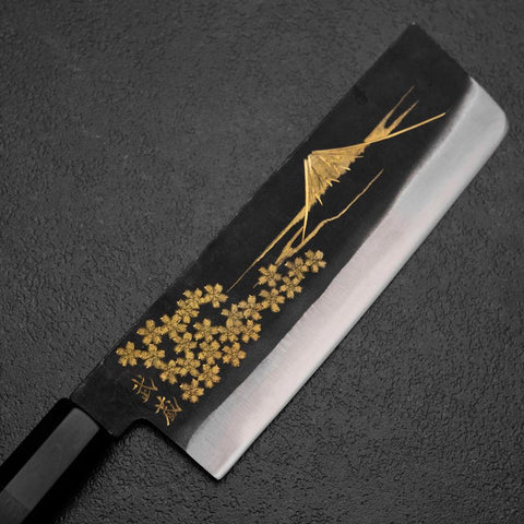 Nakiri White Steel #2 Kurouchi Chokin Sakura Fuji Manche en Buffle et Ébène 165mm-[Musashi]-[Couteaux de cuisine japonais]