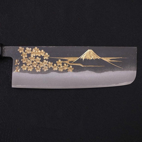 Nakiri White Steel #2 Kurouchi Chokin Sakura-Fuji Manche en Buffle et Ébène 165mm-[Musashi]-[Couteaux de cuisine japonais]
