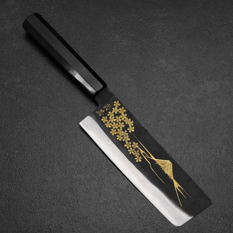 Nakiri White Steel #2 Kurouchi Chokin Sakura Fuji Manche en Buffle et Ébène 165mm-[Musashi]-[Couteaux de cuisine japonais]