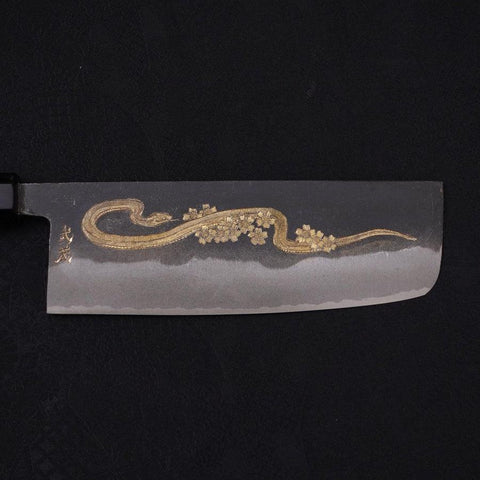 Nakiri White Steel #2 Kurouchi Chokin Serpent-Sakura Manche en Buffle et Ébène 165mm-[Musashi]-[Couteaux de cuisine japonais]