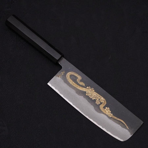 Nakiri White Steel #2 Kurouchi Chokin Serpent-Sakura Manche en Buffle et Ébène 165mm-[Musashi]-[Couteaux de cuisine japonais]