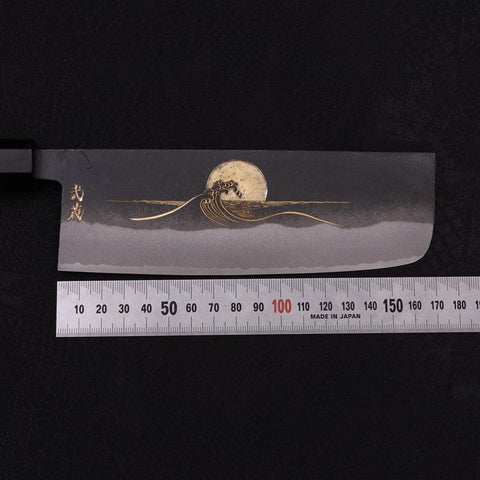 Nakiri White Steel #2 Kurouchi Chokin Vague-Soleil Manche en Buffle et Ébène 165mm-[Musashi]-[Couteaux de cuisine japonais]