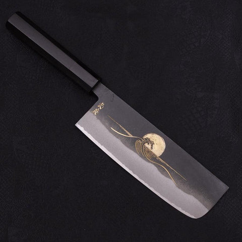 Nakiri White Steel #2 Kurouchi Chokin Vague-Soleil Manche en Buffle et Ébène 165mm-[Musashi]-[Couteaux de cuisine japonais]