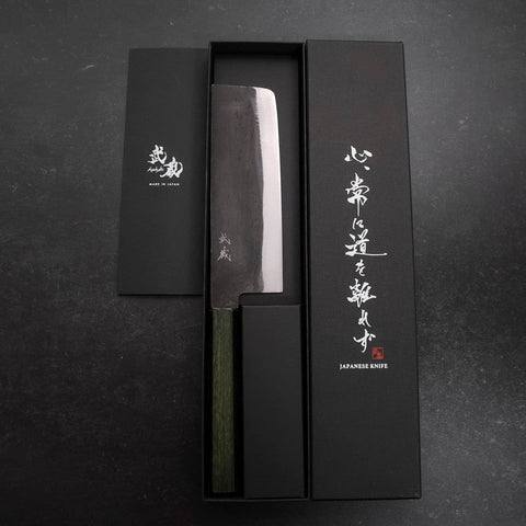 Nakiri White Steel #2 Kurouchi Manche Urushi Vert 165mm-[Musashi]-[Couteaux de cuisine japonais]