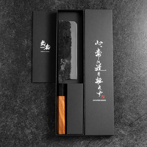 Nakiri White Steel #2 Kurouchi Manche en Buffle et Bubinga 165mm-[Musashi]-[Couteaux de cuisine japonais]