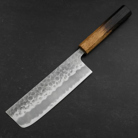 Nakiri White Steel #2 Revêtement Inox Tsuchime Manche Yaki Urushi 165mm-[Musashi]-[Couteaux de cuisine japonais]