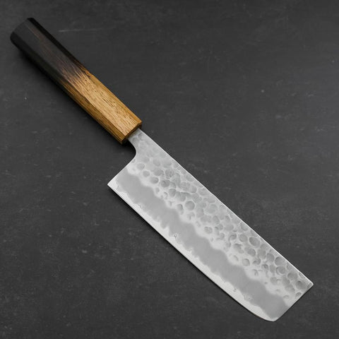 Nakiri White Steel #2 Revêtement Inox Tsuchime Manche Yaki Urushi 165mm-[Musashi]-[Couteaux de cuisine japonais]