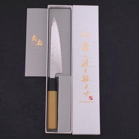 Petty AUS-10 Nashiji Damascus Buffalo Magnolia Handle 135mm (5.3”)-[Musashi]-[Japanese-Kitchen-Knives]