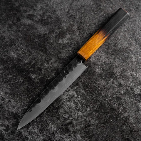 Petty AUS-8 Revêtement inox Kurouchi Tsuchime Manche Yaki Urushi 155mm-[Musashi]-[Couteaux de cuisine japonais]