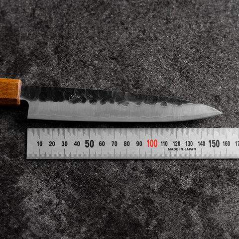 Petty AUS-8 Revêtement inox Kurouchi Tsuchime Manche Yaki Urushi 155mm-[Musashi]-[Couteaux de cuisine japonais]
