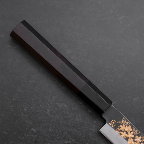 Petty Blue Steel #1 Kurouchi Chokin Sakura Manche en Buffle et Ébène 150mm-[Musashi]-[Couteaux de cuisine japonais]
