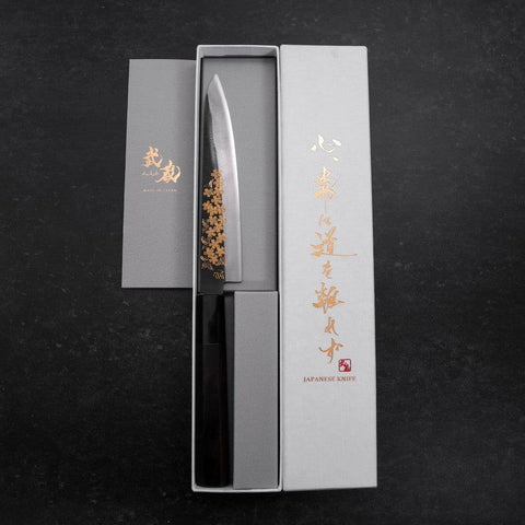 Petty Blue Steel #1 Kurouchi Chokin Sakura Manche en Buffle et Ébène 150mm-[Musashi]-[Couteaux de cuisine japonais]
