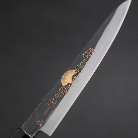 Petty Blue Steel #1 Kurouchi Chokin Soleil et Nuage Chanceux Manche en Buffle et Ébène 150mm-[Musashi]-[Couteaux de cuisine japonais]