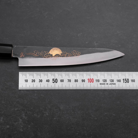 Petty Blue Steel #1 Kurouchi Chokin Soleil et Nuage Chanceux Manche en Buffle et Ébène 150mm-[Musashi]-[Couteaux de cuisine japonais]