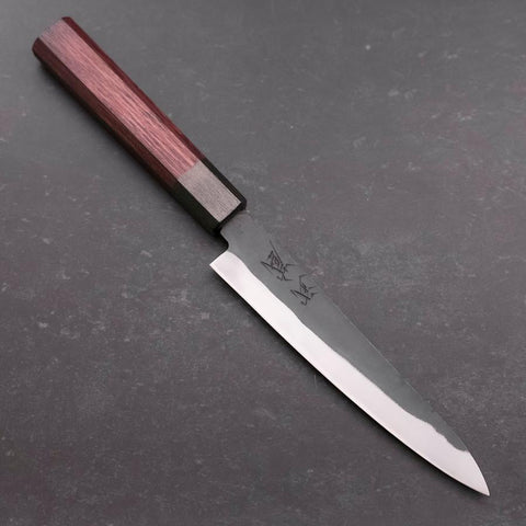 Petty Blue Steel #1 Revêtement Inox Kurouchi Manche Urushi Pourpre 150mm-[Musashi]-[Couteaux de cuisine japonais]