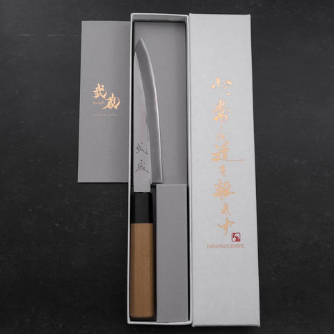 Petty Blue Steel #1 Revêtement Inox Poli Manche en Buffle et Magnolia 150mm-[Musashi]-[Couteaux de cuisine japonais]