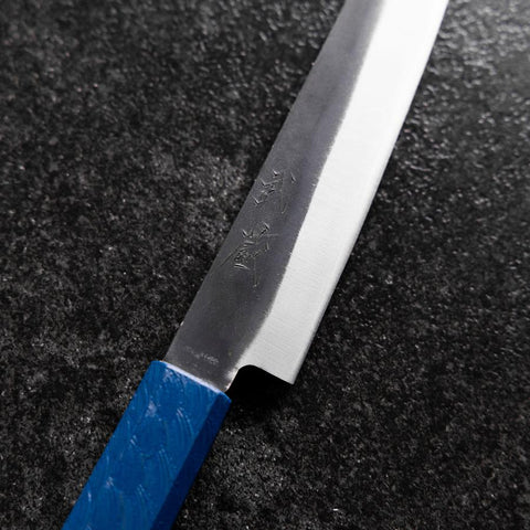 Petty Blue Steel #1 Revêtement inox Kurouchi Manche Urushi Bleu 150mm-[Musashi]-[Couteaux de cuisine japonais]