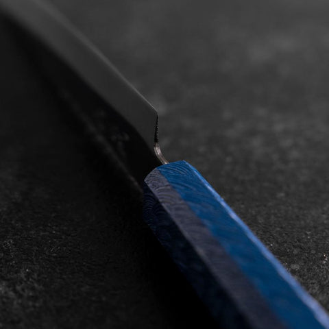 Petty Blue Steel #1 Revêtement inox Kurouchi Manche Urushi Bleu 150mm-[Musashi]-[Couteaux de cuisine japonais]