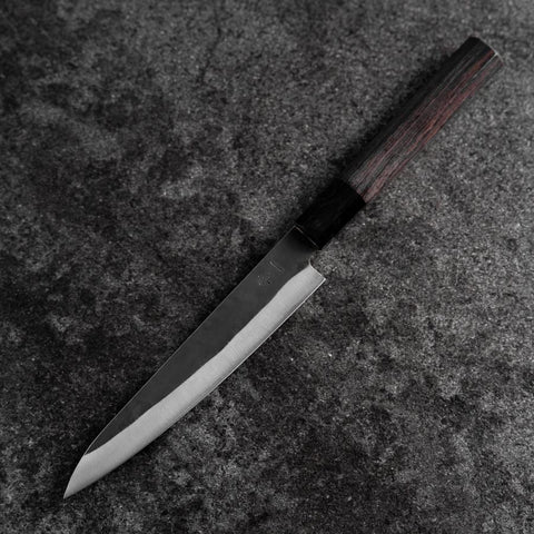 Petty Blue Steel #1 Revêtement inox Kurouchi Manche en Buffle et Ébène 150mm-[Musashi]-[Couteaux de cuisine japonais]