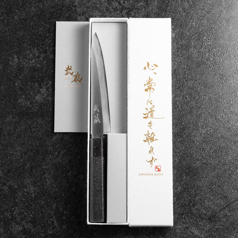 Petty Blue Steel #1 Revêtement inox Poli Manche Urushi Noir 150mm-[Musashi]-[Couteaux de cuisine japonais]