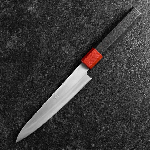 Petty Blue Steel #1 Revêtement inox Poli Manche Urushi Rouge Noir 150mm-[Musashi]-[Couteaux de cuisine japonais]
