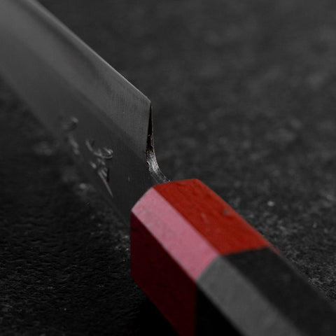Petty Blue Steel #1 Revêtement inox Poli Manche Urushi Rouge Noir 150mm-[Musashi]-[Couteaux de cuisine japonais]