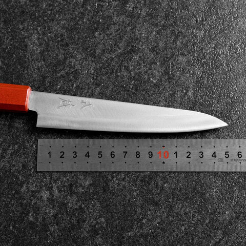 Petty Blue Steel #1 Revêtement inox Poli Manche Urushi Rouge Noir 150mm-[Musashi]-[Couteaux de cuisine japonais]