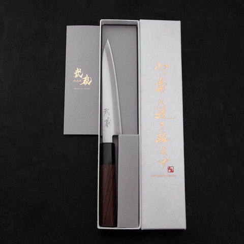 Petty Blue Super Poli Revêtement Inox Manche en Bois de Rose 150mm-[Musashi]-[Couteaux de cuisine japonais]
