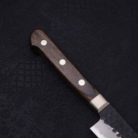Petty Blue Super Revêtement Inox Kurouchi Tsuchime Manche Occidental Marron 135mm-[Musashi]-[Couteaux de cuisine japonais]