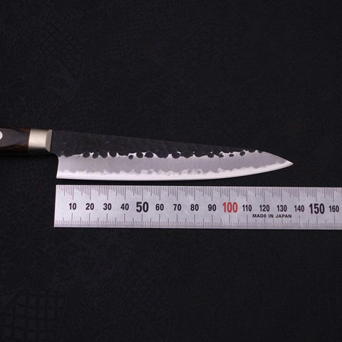 Petty Blue Super Revêtement Inox Kurouchi Tsuchime Manche Occidental Marron 135mm-[Musashi]-[Couteaux de cuisine japonais]