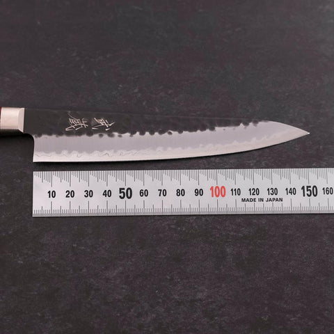 Petty Blue Super Revêtement Inox Kurouchi Tsuchime Manche Occidental Rouge 150mm-[Musashi]-[Couteaux de cuisine japonais]
