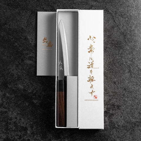 Petty Blue Super Revêtement inox Poli Manche en Bois de Rose 150mm-[Musashi]-[Couteaux de cuisine japonais]