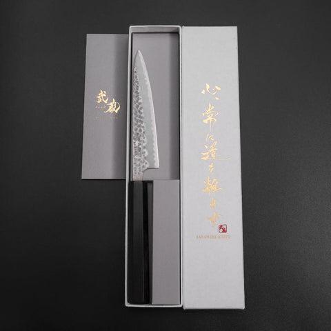 Petty Blue Super Revêtement inox Tsuchime Manche en Buffle et Ébène 135mm-[Musashi]-[Couteaux de cuisine japonais]