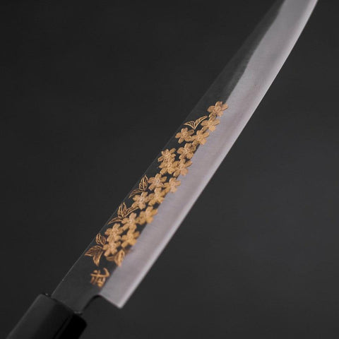 Petty Blue steel #1 Kurouchi Chokin Sakura Manche en Buffle et Ébène 150mm-[Musashi]-[Couteaux de cuisine japonais]