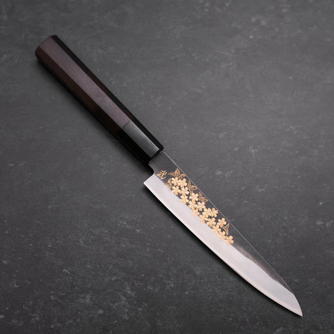 Petty Blue steel #1 Kurouchi Chokin Sakura Manche en Buffle et Ébène 150mm-[Musashi]-[Couteaux de cuisine japonais]