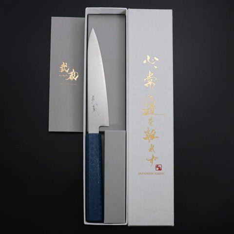 Petty Chromax Poli Manche Urushi Bleu 150mm-[Musashi]-[Couteaux de cuisine japonais]