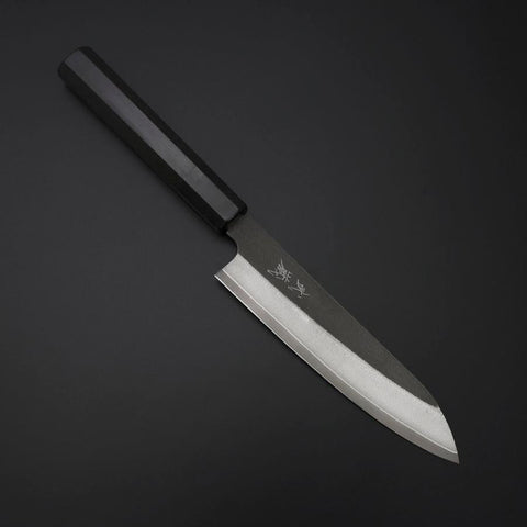 Petty Cobalt Stainless HRC62 Kurouchi Damascus Buffalo Ebony Handle 150mm (5.9”)-[Musashi]-[Couteaux de cuisine japonais]