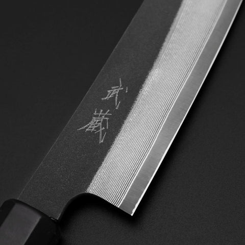 Petty Cobalt Stainless Kurouchi Damas Manche en Buffle et Ébène 150mm-[Musashi]-[Couteaux de cuisine japonais]