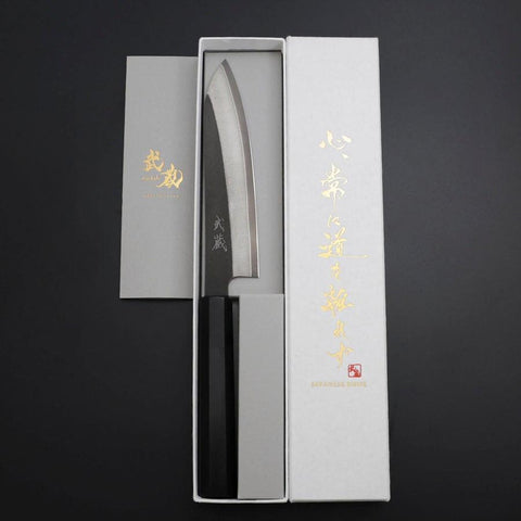 Petty Cobalt Stainless Kurouchi Damas Manche en Buffle et Ébène 150mm-[Musashi]-[Couteaux de cuisine japonais]