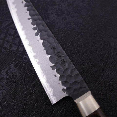 Petty Revêtement Inox Blue Super Kurouchi Tsuchime Manche Occidental 135mm-[Musashi]-[Couteaux de cuisine japonais]