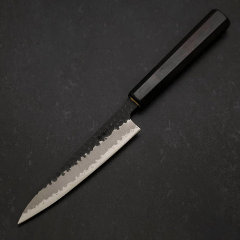 Petty Revêtement Inox Blue Super Kurouchi Tsuchime Manche en Buffle et Ébène 135mm-[Musashi]-[Couteaux de cuisine japonais]