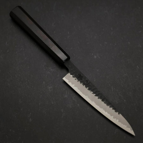 Petty Revêtement Inox Blue Super Kurouchi Tsuchime Manche en Buffle et Ébène 135mm-[Musashi]-[Couteaux de cuisine japonais]