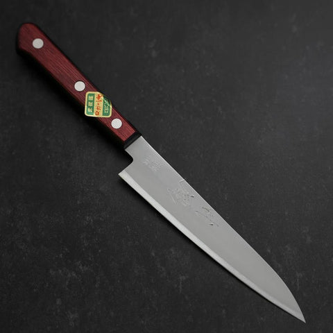 Petty Revêtement Inox Blue Super Poli Manche Occidental Rouge et Noir 150mm-[Musashi]-[Couteaux de cuisine japonais]
