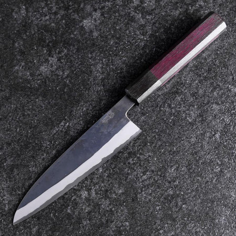 Petty Revêtement inox Blue Steel #2 Kurouchi Manche Urushi Pourpre 150mm-[Musashi]-[Couteaux de cuisine japonais]