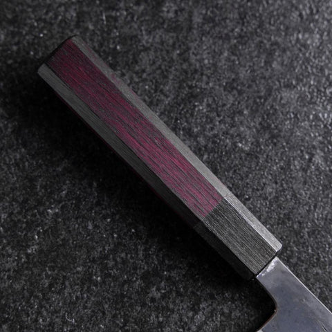 Petty Revêtement inox Blue Steel #2 Kurouchi Manche Urushi Pourpre 150mm-[Musashi]-[Couteaux de cuisine japonais]