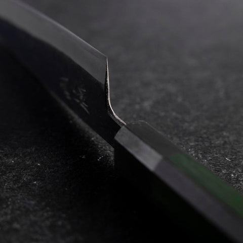 Petty Revêtement inox Blue Steel #2 Kurouchi Manche Urushi Vert 150mm-[Musashi]-[Couteaux de cuisine japonais]