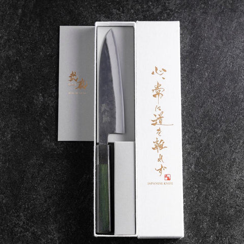 Petty Revêtement inox Blue Steel #2 Kurouchi Manche Urushi Vert 150mm-[Musashi]-[Couteaux de cuisine japonais]