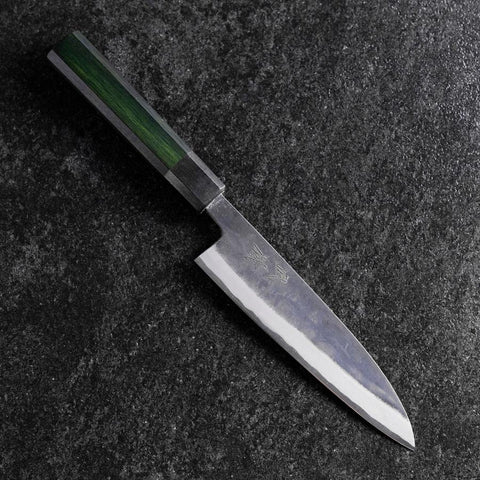 Petty Revêtement inox Blue Steel #2 Kurouchi Manche Urushi Vert 150mm-[Musashi]-[Couteaux de cuisine japonais]